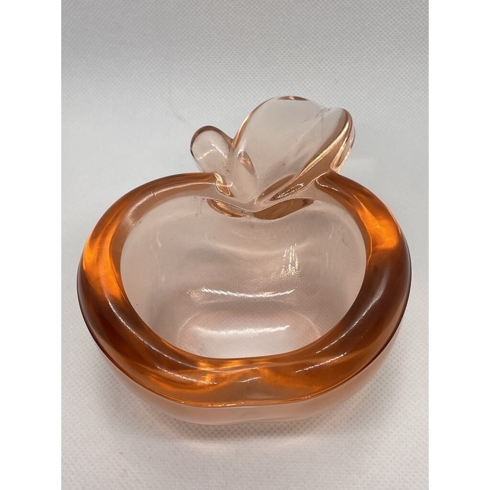 Vtg Pink Art Glass APPLE or Peach Trinket Dish Cigar Ashtray Paper Weight 5x3.5"